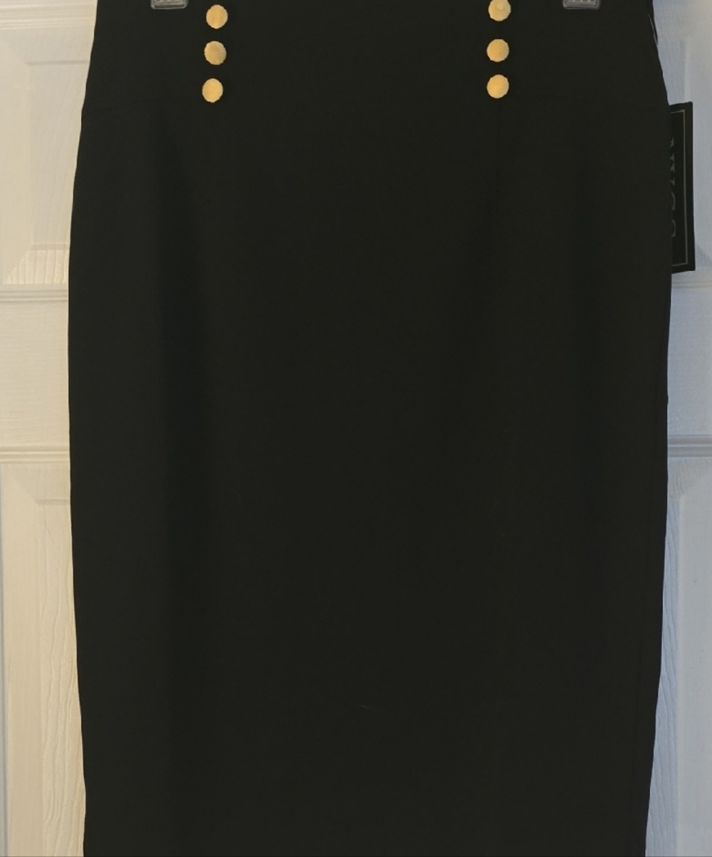 NYC Black Pencil Skirt with Gold Accents